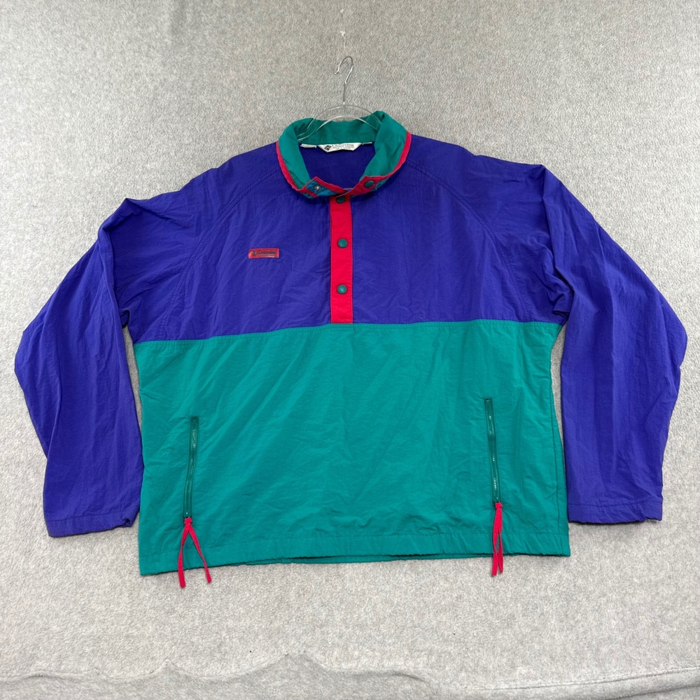 Columbia Windbreaker Mens L Purple Teal Colorblock Vintage 90s Radial Sleeve